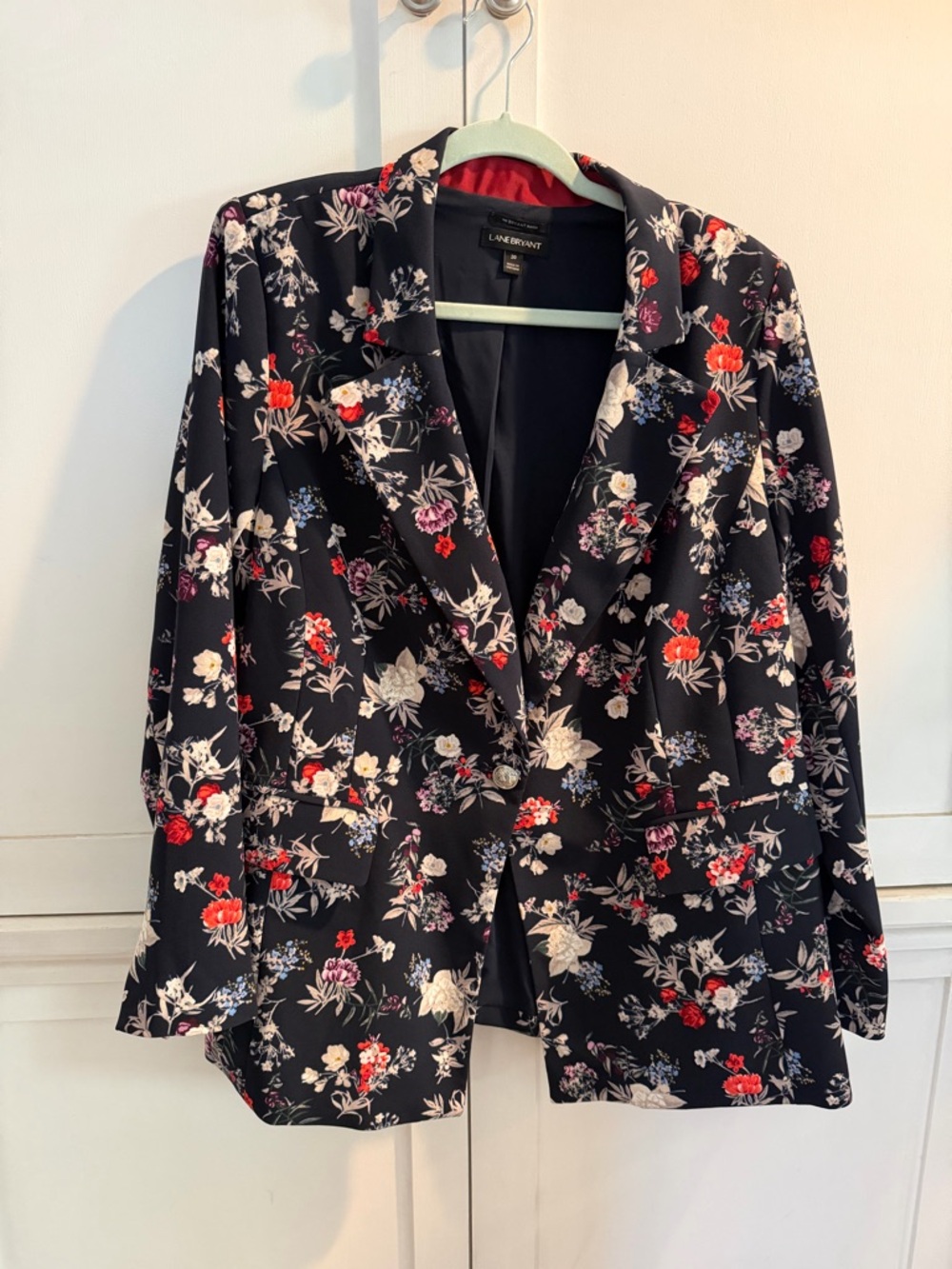 Lane Bryant dark blue Floral Blazer with Red and Cream Accents